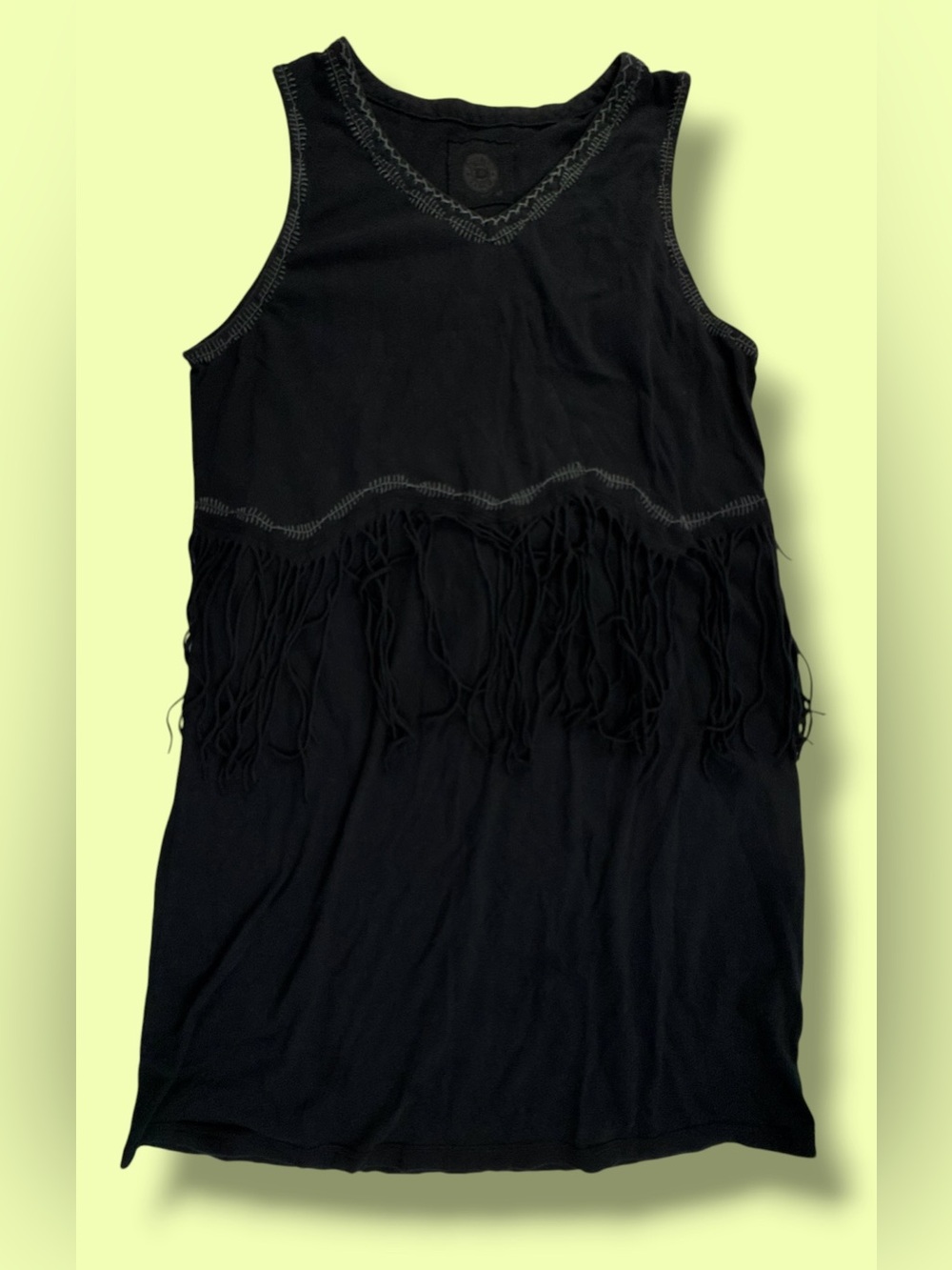 Double D Ranch Franja Black Fringe Tank Top M Western Boho Cowgirl 100% Cottoni